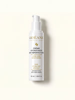 Flacon-pompe blanc de Crème Hydratante Anti-imperfections ODÉANE, 50 ml, vu de face sur fond clair.