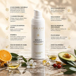 Sérum ODÉANE avec textes présentant vitamine C, acide férulique, vitamine E, huiles végétales, sodium PCA et acide hyaluronique.